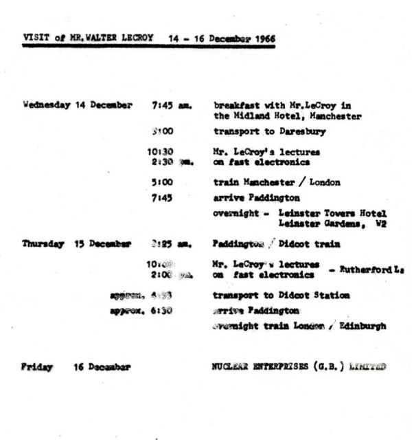 沃尔特·力克 (Walter LeCroy) 1966 年访问英国的一次行程。