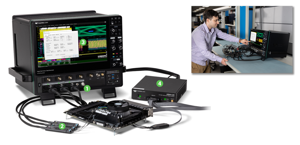 WaveMaster 8330HD 33 GHz 高带宽示波器，配有 HDA125 逻辑分析仪，可测量模拟和数字 DDR4 和 DDR5 信号。